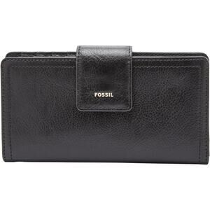Fossil Women's Logan Leather Wallet RFID Blocking Tab Clutch, Black